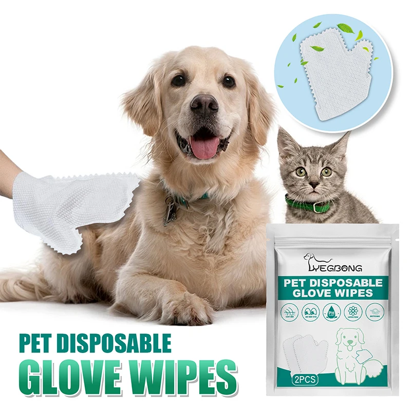 

2Pcs/Pack Disposable Pet Stain Remover Wipes Non-Woven Fabric Glove No Wash Soft Eye Wipes for Dogs and Cats Cleaning Grooming