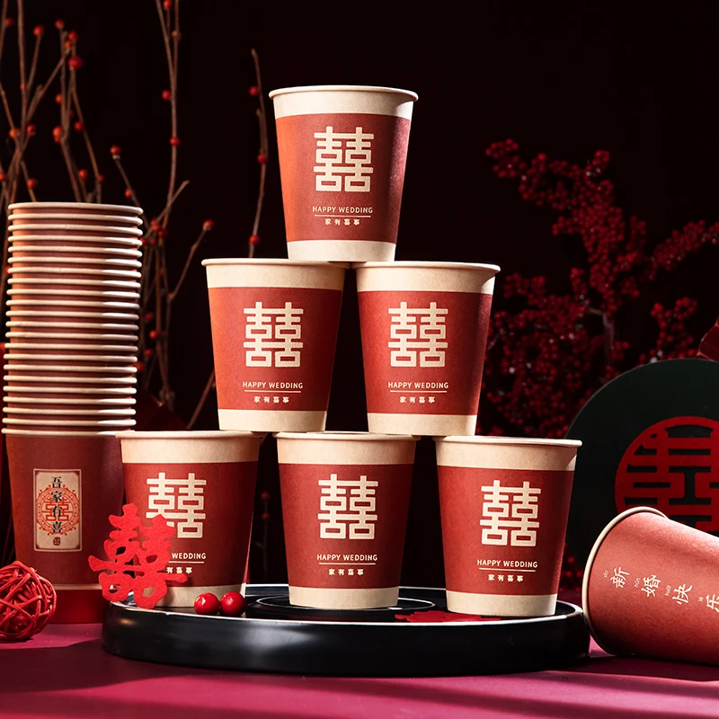 

Thickened red disposable hi cup hi cup supplies Daquan wedding toast tea