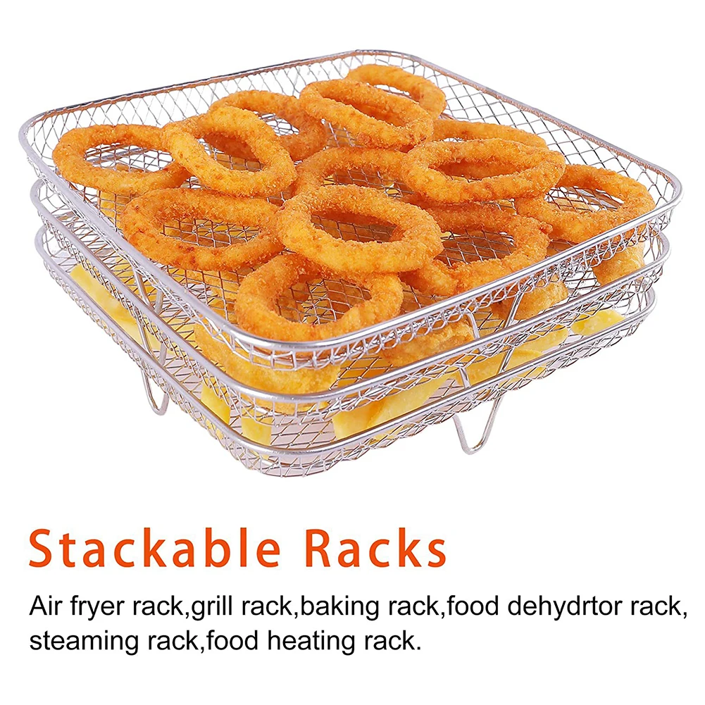 

Air Fryer Accessories 3-layers Stainless Steel Airfryer Rack Round Rectangular Roasting Rack Kitchen Oven Steamer Cooking Gadget
