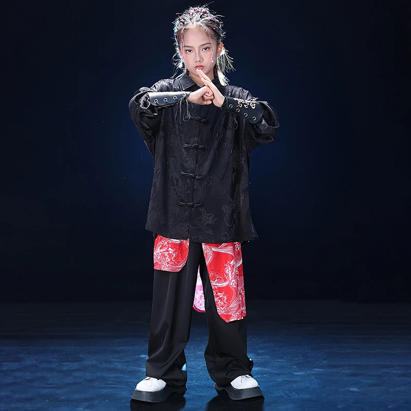 

Детский классический костюм в китайском стиле, костюм для мальчиков Тан, костюм для выступлений в стиле хип-хоп, костюм для джазовых выступлений для девочек, костюм для сцены