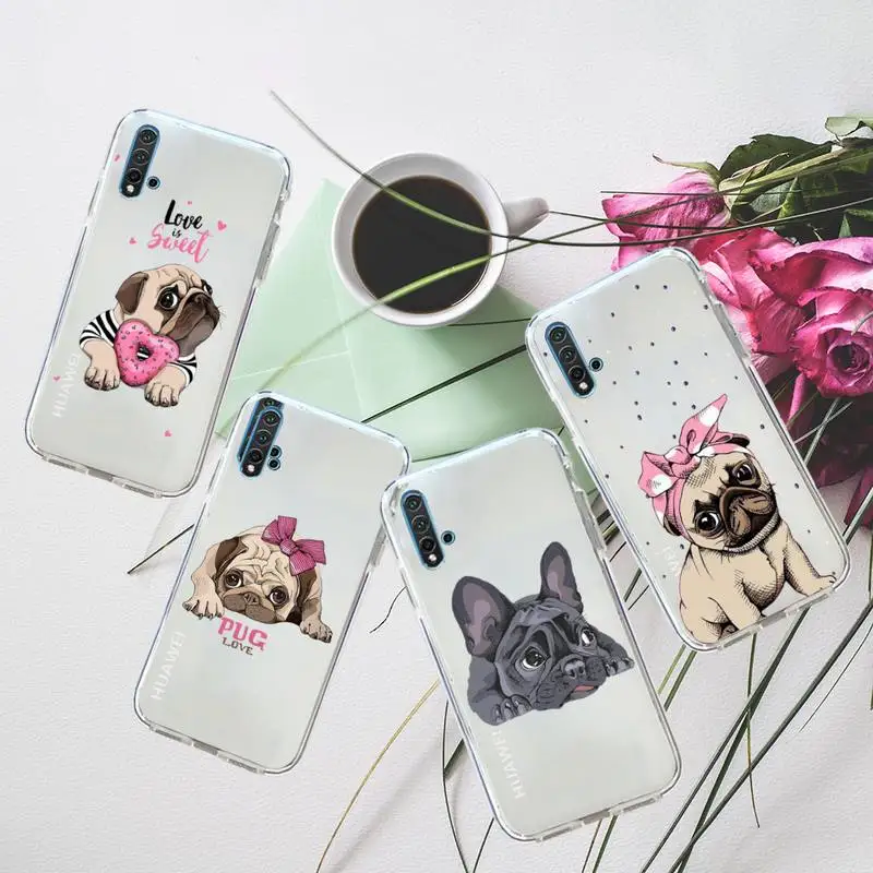 

Pug Bulldog pet Cute dog Phone Case Transparent for Huawei honor P mate Y 20 30 40 10 8 5 6 7 9 i x c pro lite prime smart