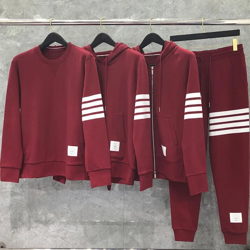 TB Man Hoodies Clothing Loose Cotton Jacket Men Women Striped Sweatshirts Hoodies Red Casual Hooded Sportswear Coat