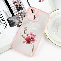 pink florals pattern phone case for iphone 13 11 12 pro max mini x xr xs max 7 8 plus se20 clear shockproof matte hard pc cover