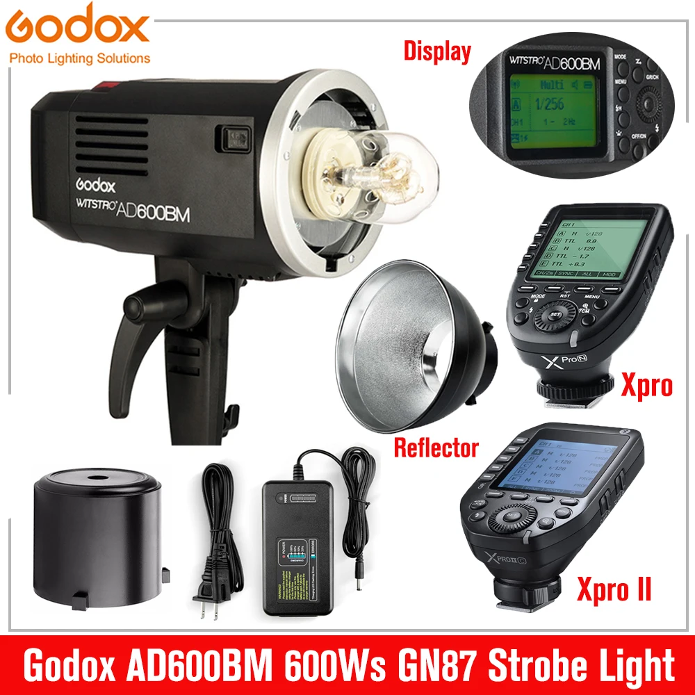 

Godox AD600BM Bowens Mount 600Ws GN87 Высокоскоростная синхронизация внешней вспышки Стробоскопическая фотовспышка Стробоскопическая с беспроводной системой X 2,4G, аккумулятор 8700 мАч