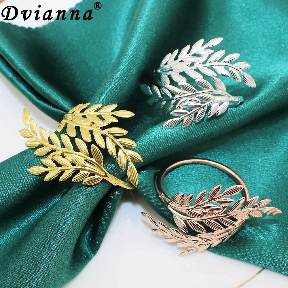 

24Pcs Willow Leaves Napkin Rings Silver Leaf Napkin Holder for Table Decoration Christmas Wedding Birthday Theme Party HWL88