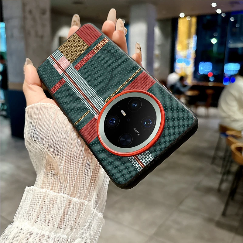 Фото Чехол для Huawei Mate 70 60 Pro, красный, зеленый, в полоску, кожаный чехол Magsafe, индивидуальные металлические ключи, матовый, противоскользящий, мягкий чехол №5