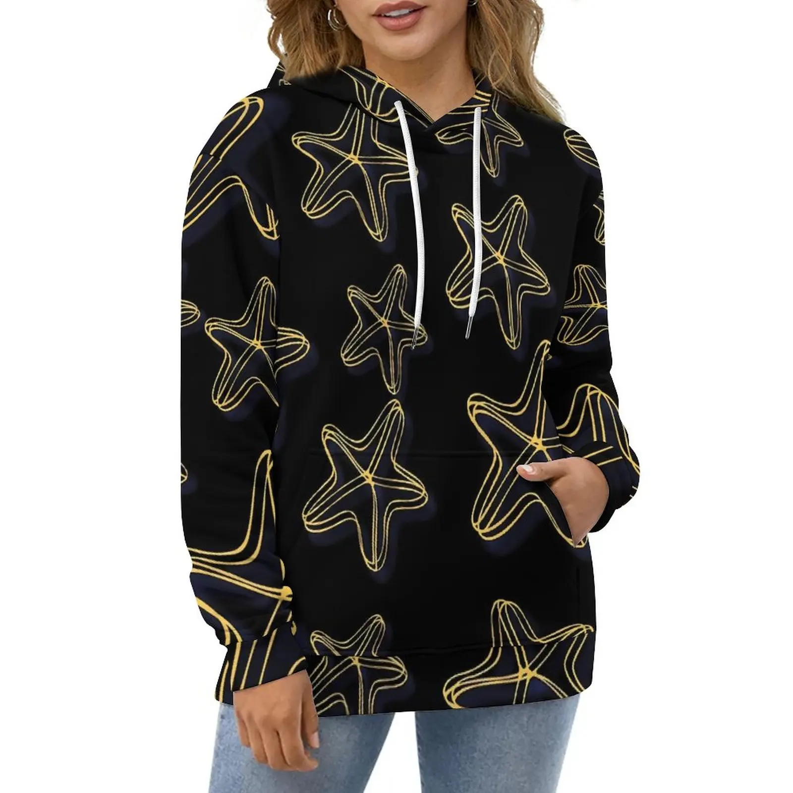 

Худи с принтом морской звезды, Повседневный пуловер в стиле Харадзюку с абстрактными животными, толстовка с длинным рукавом, Y2k, графические...