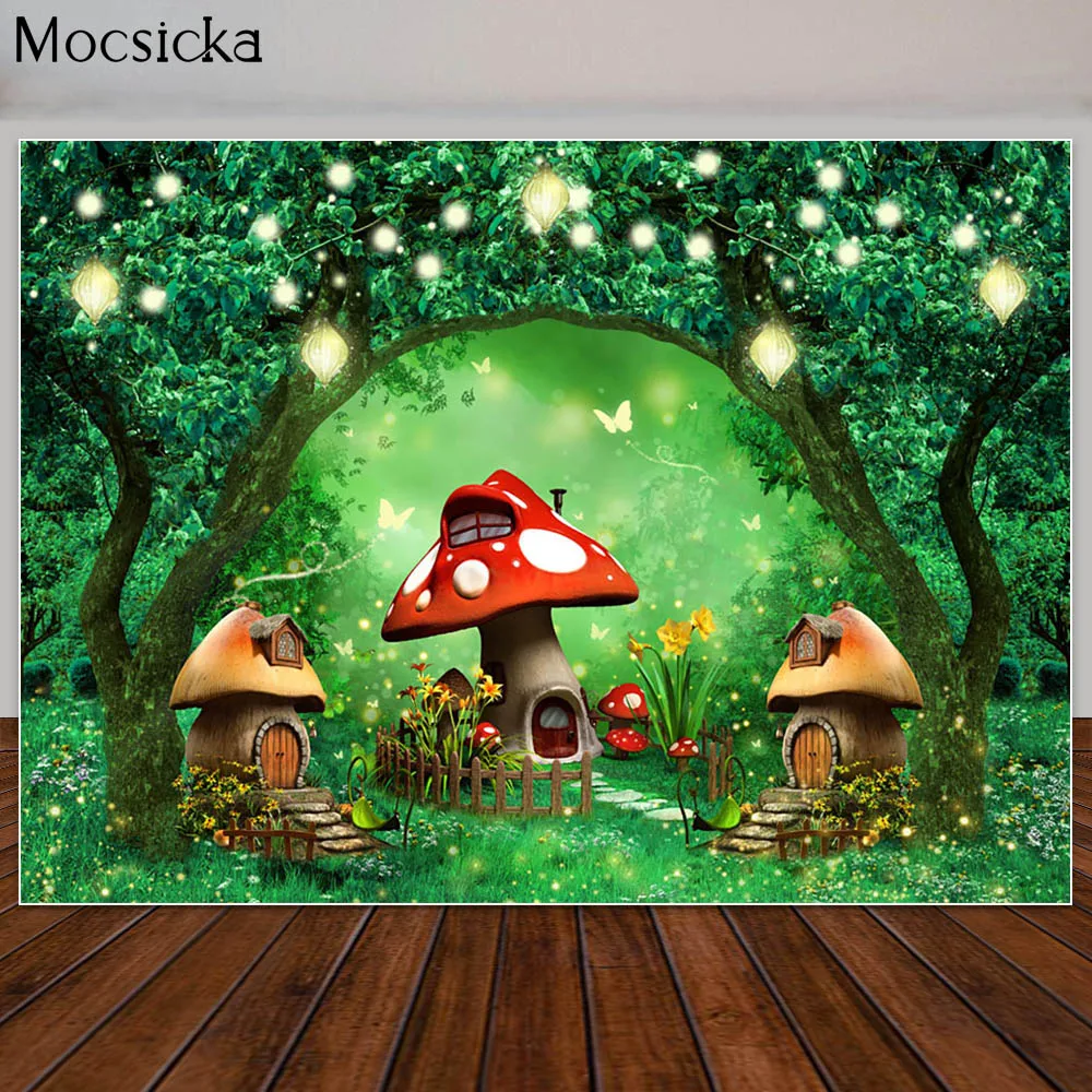Фон для фотосъемки с изображением Зачарованного леса волшебный сказочный гриб