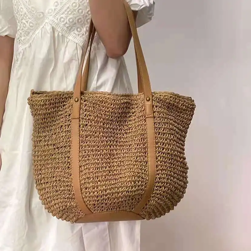 Bohemian Rattan Beach Bags for Women 2022 Overlarge Woven Straw Bag Designer Handbags Bali Travel Shoulder Bag Shopper Tote New