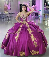 golden appliques long purple quinceanera dresses for 15 year ball gown sexy off the shoulder puffy women debut dress for lady