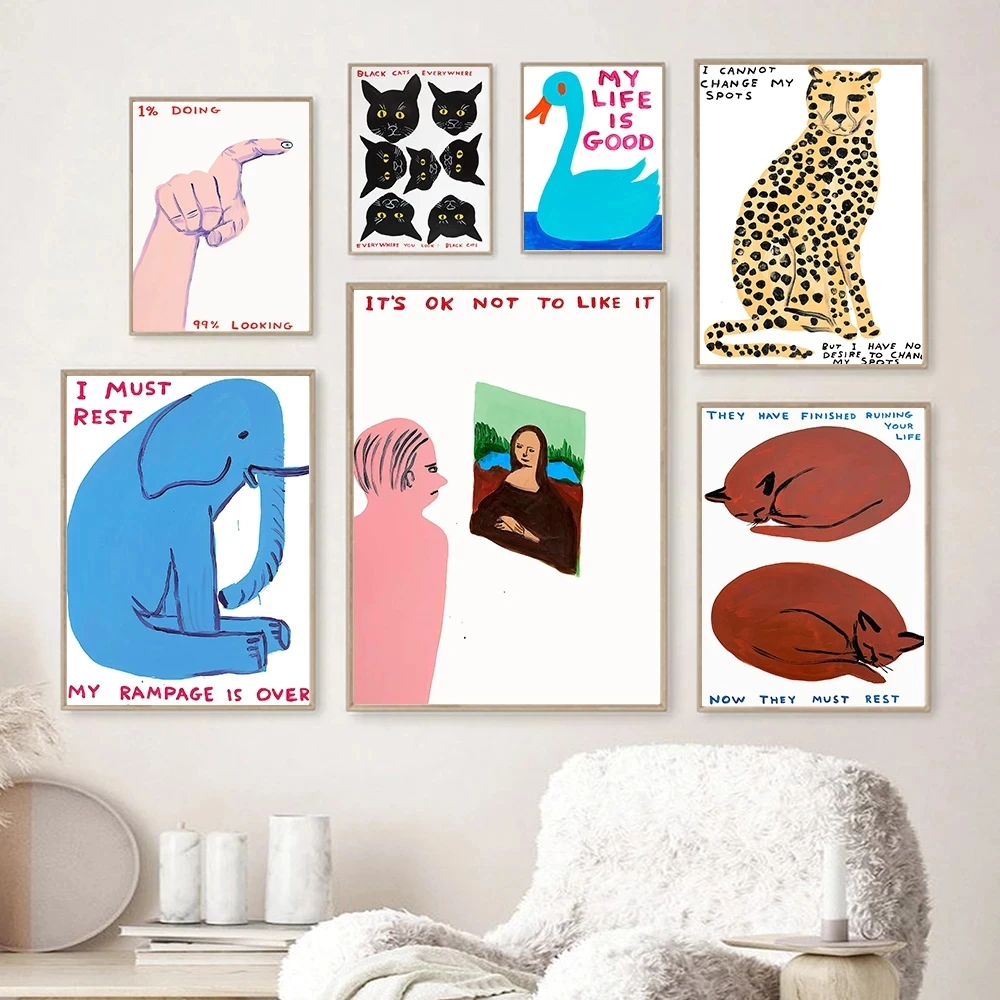 

David Shrigley Art Print Poster Contemporary Animal Abstract Wall Canvas Painting Funny Quirky Pictures Children Room Home Decor