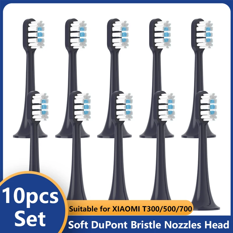 10pcs Replacement Brush Heads for Xiaomi Mijia T300/T500/T700 Sonic Electric Toothbrush Soft Bristle Nozzles with Caps Vacuum