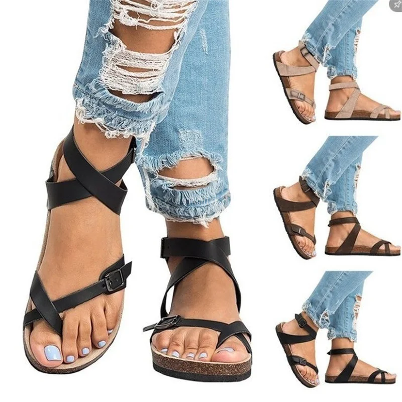 

Roman Sandals Women's 2022 Beach Shoes Cork Flats Comfortable Fashion Thong Sandals Buckle Adjustment Women's Shoes Sapato