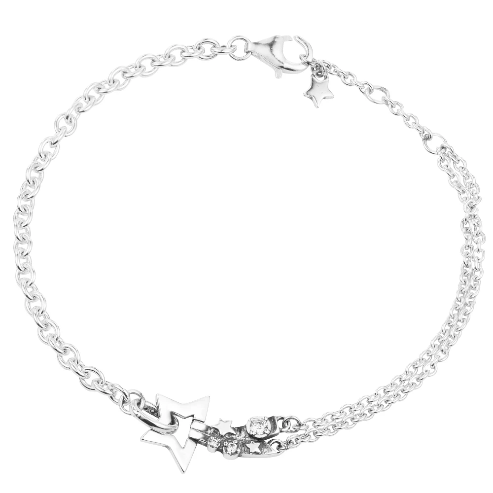 

100% Authentic 925 Sterling Silver Shooting Star Double Chain Bracelet for Women Original Jewelry Pulseras Free Shipping