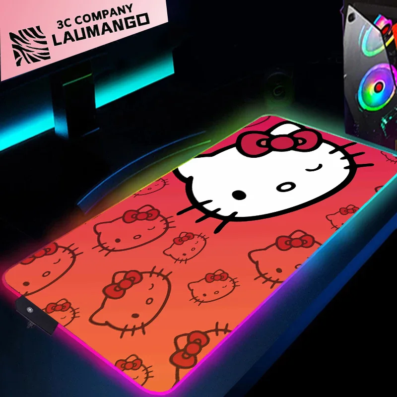 

Hellos Cat Kittys RGB Mousepad Rubber Keyboard Mouse Pad Gaming Backlit Large Kawaii Carpet Extended Gamer Desk Mat Anime Xxl Pc