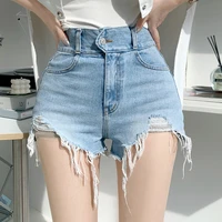 women summer chic streetwear stylish sexy all match jean shorts 2021 new vintage ripped plus size high waist shorts female denim