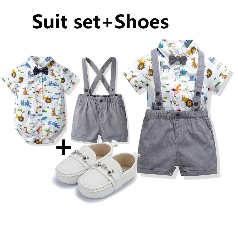 3pcs Set Gentleman Baby Clothes for Boys   Newborn  1 Year Old Boy  Cute Lion Printed Romper + Shoes 0-18M