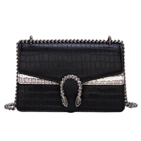 bag womens 2022 new trendy leather all match one shoulder small square bag high quality crocodile pattern messenger chain bag