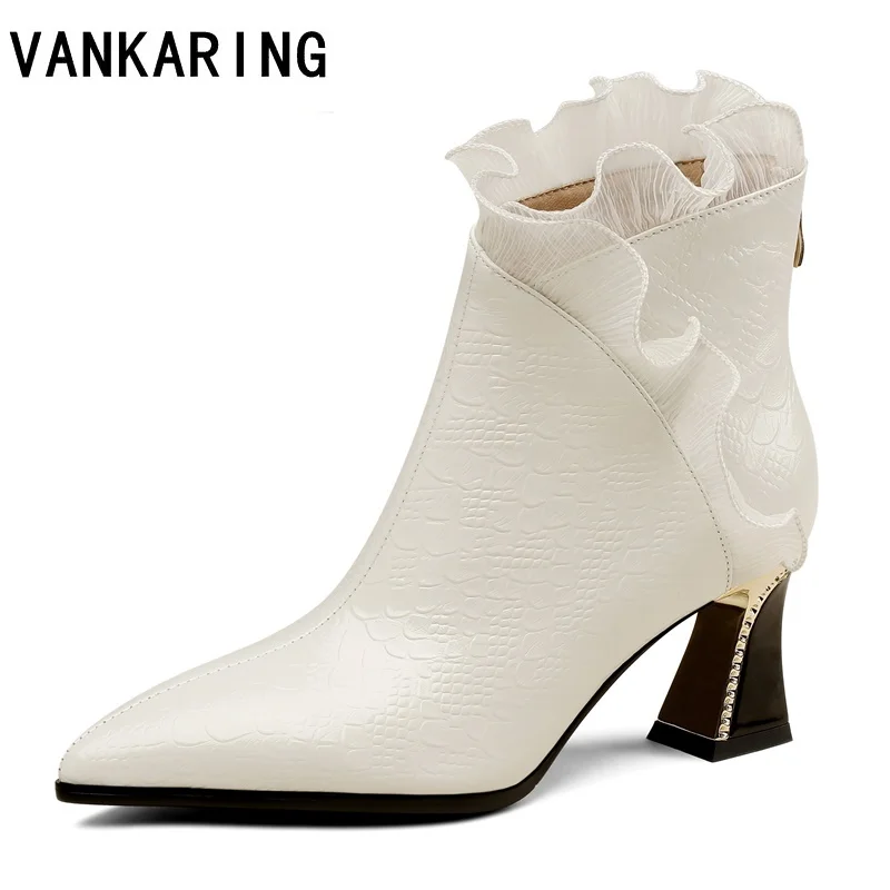 

Новые Модные ботильоны для женщин, короткие ботинки на высоком каблуке, черные, бежевые ботильоны из натуральной кожи, женские осенне-зимние ботинки