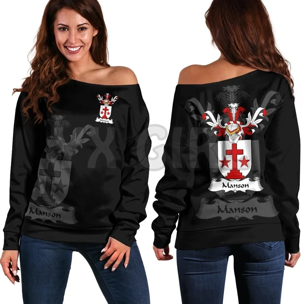 YX GIRL Manson Family Crest Women's Off Shoulder Sweater  3D Printed Novelty Women Casual Long Sleeve Sweater Pullover