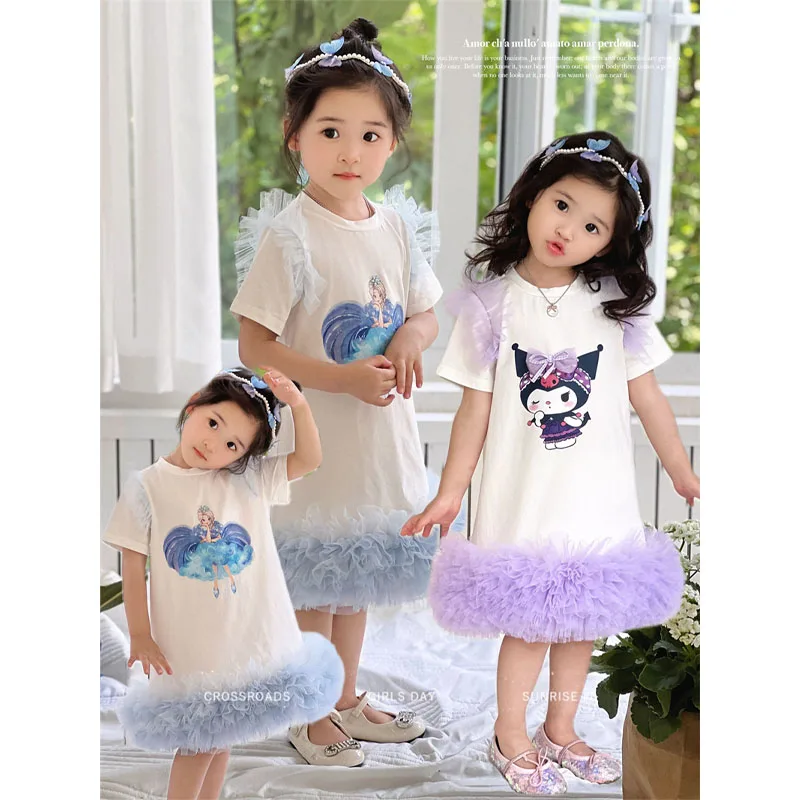 

Kawaii Kuromi Children's Clothing Fantasy Princess Dress Summer Anime Sanrio Girl Heart Cute Children Tutu Skirt Girls Dress