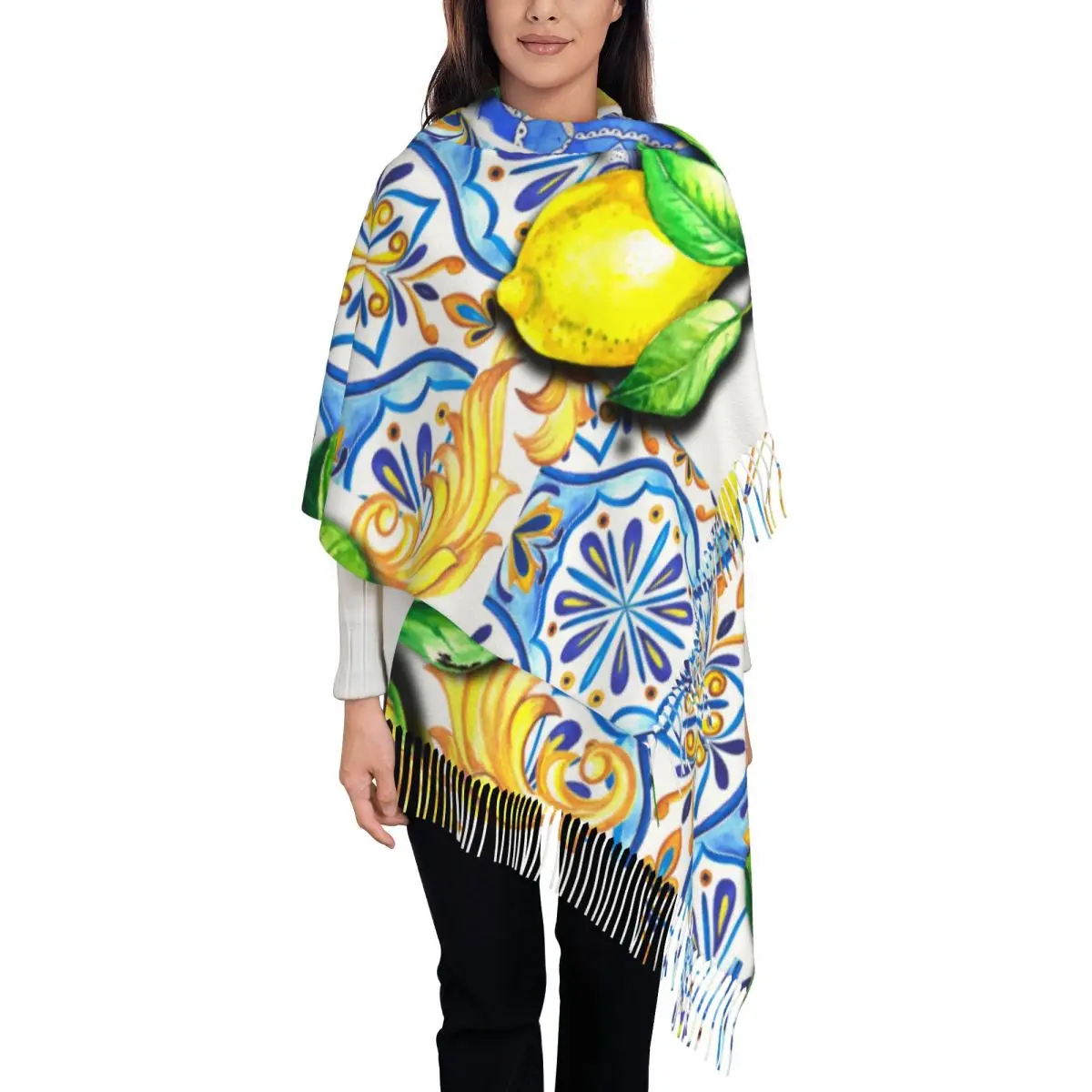 Изготовленный на заказ средиземноморский летний шарф с фруктами лимонами и