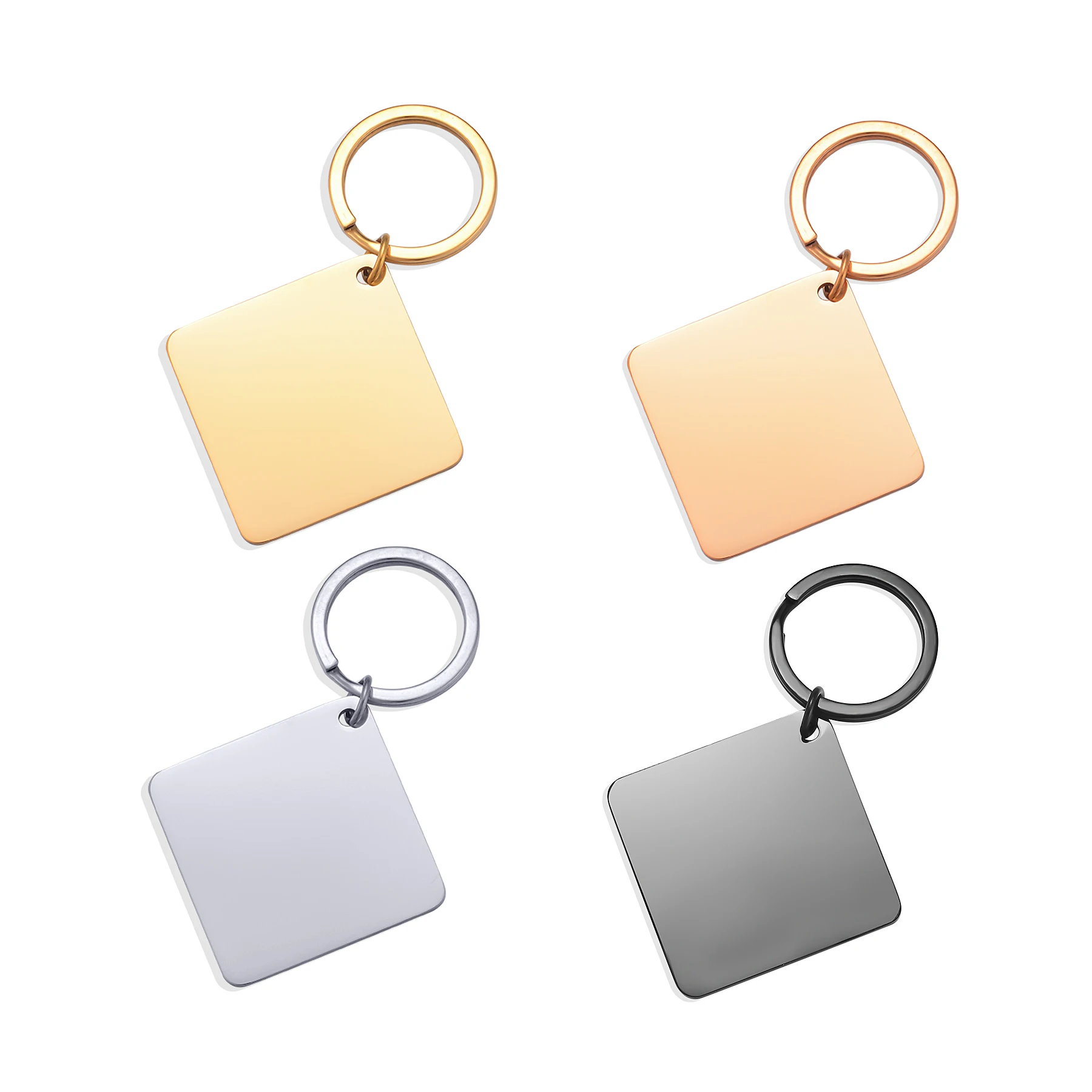 2 шт. квадратный пустой брелок из нержавеющей стали с зеркальной полировкой для DIY