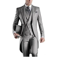 classic style groom slim fit men suits tailcoats light grey custom prom groomsmen men wedding tuxedos jacketpantsvest