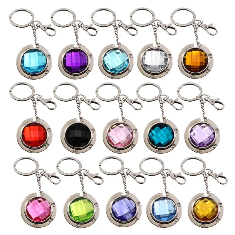 

Portable Practical Folding Crystal Hanging Bag Hook Desk Edge School Bag Hook Round Crystal Metal Hanging Buckle Bag Decor Chain