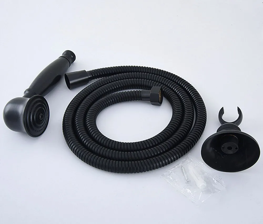 

3PCS Hotel Bath 59" Flexible Stretchable Hose / Handheld Shower Head / 360 Adjustable Bracket Holder Set Black Oil-Rubbed Brass