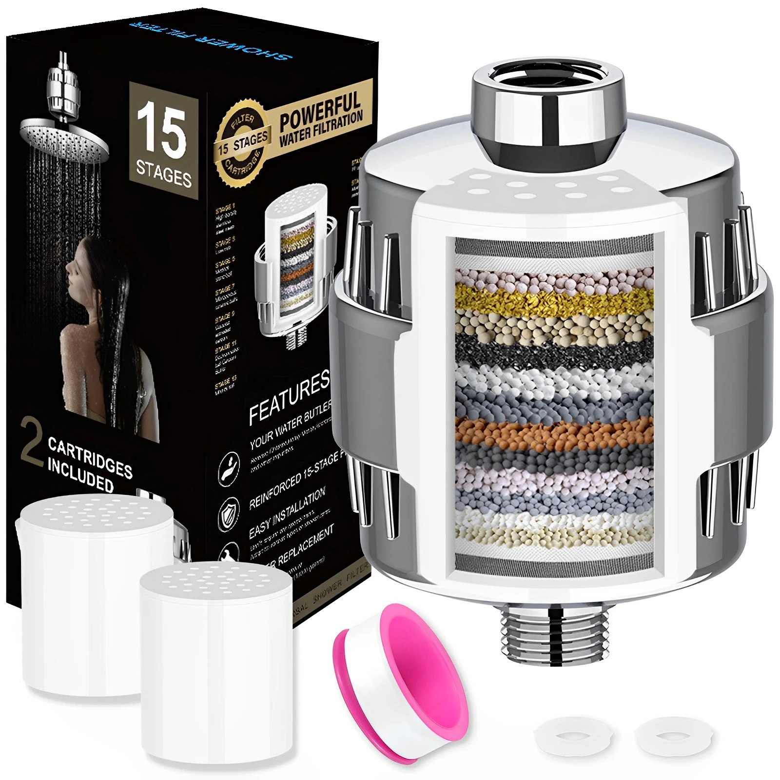 

Пластиковая насадка для душа с 2 сменными картриджами