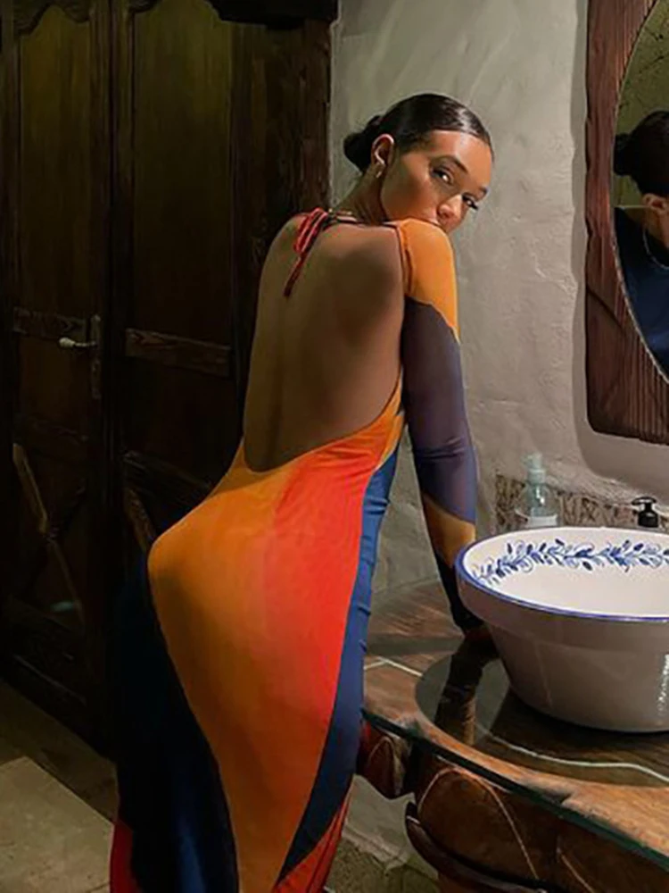 Сексуальное Платье макси с открытой спиной модное облегающее вечернее платье