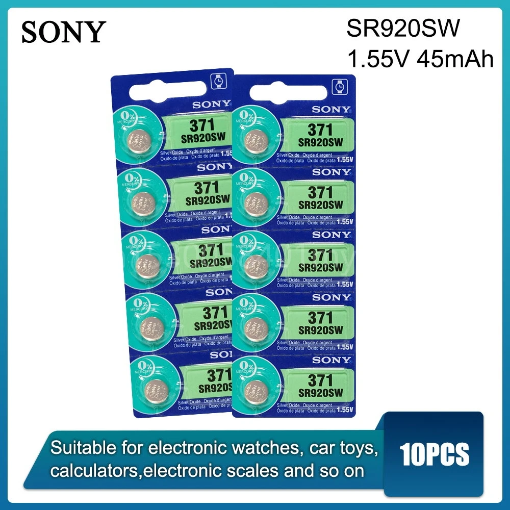 

10pcs Sony Original 371 SR920SW 920 LR920 AG6 LR920 LR69 171 1.55V Silver Oxide Watch Battery Watch Battery MADE IN JAPAN
