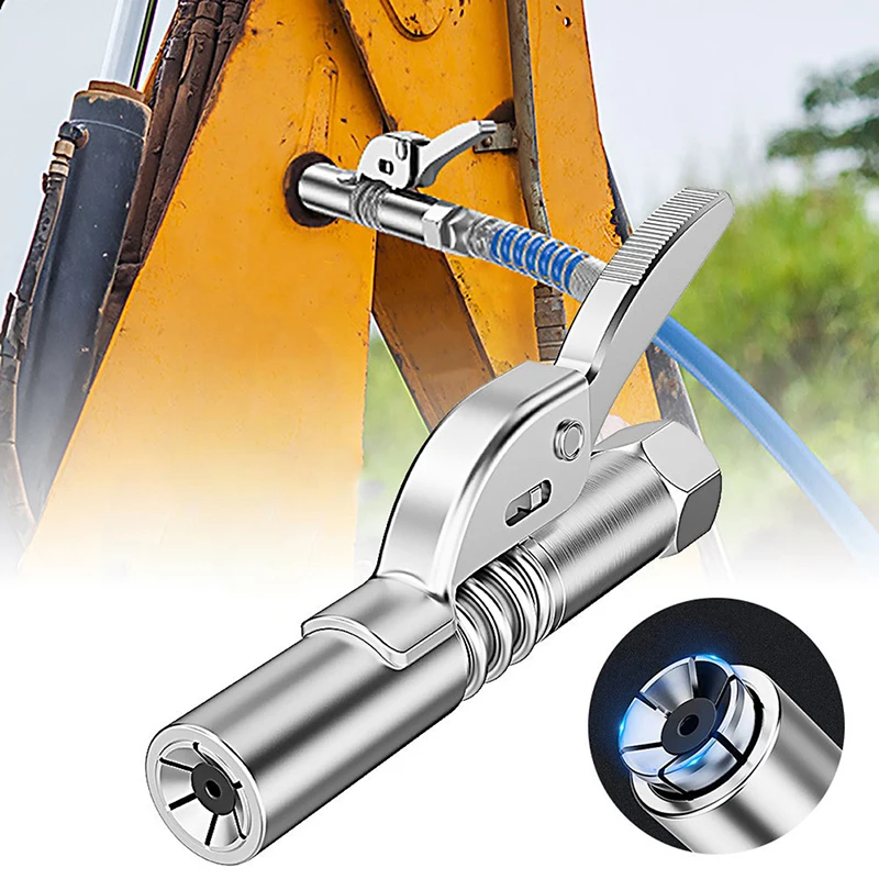 

Grease Gun Coupler Quick Lock Nozzle Heavy Duty High Pressure Double Handle Gear Grease Coupler No Oil Leakage Upgraded Version