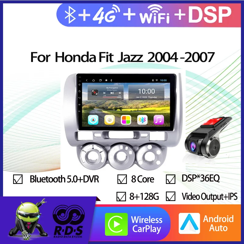 

4G+64G Android 11 Car GPS Navigation For Honda Fit Jazz 2004-2007 Auto Radio Stereo With Wifi 4G DSP Bluetooth Mirror Link