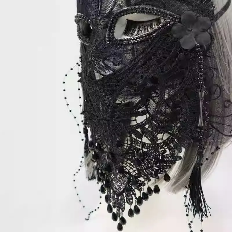 Красивая загадочная Черная кружевная фотомаска на все лицо праздничное пение