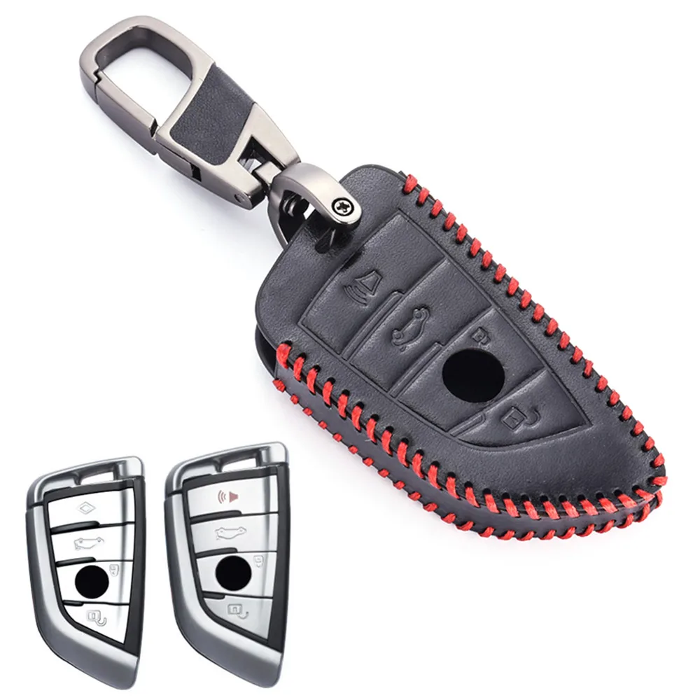 

1PC Car Sticker Key Case Leather Fob Cover Chain Remote Holder Shell Keyring For BMW X5 F15 X6 F16 G30 7/5 Series G11 X1 F48 F39