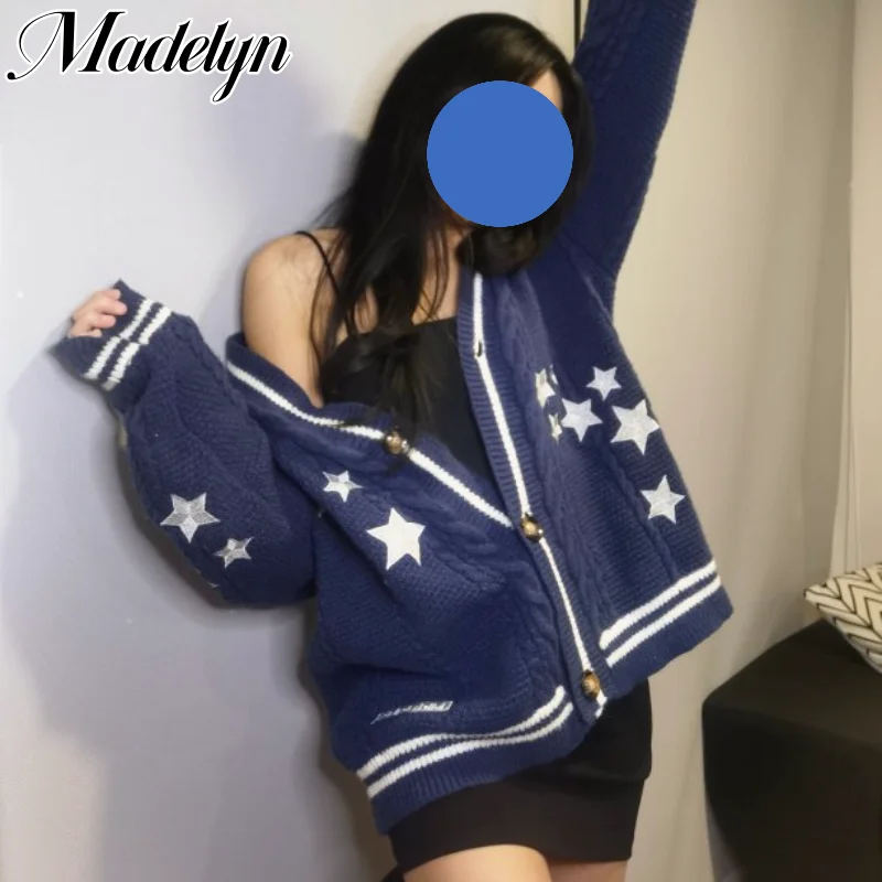 

Autumn Star Tay Cardigans Chic Vintage Embroidered Knitted Sweater V-neck Long Sleeve Beige Coat Y2K Casual Loose Women Cardigan