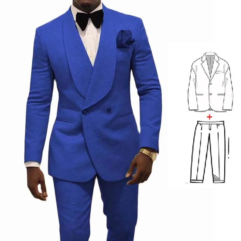 Latest Royal Blue Slim Groom Suits for Wedding Classic Luxurious Prom Party Male Suit Trajes Elegantes Para Hombre 2 Pieces