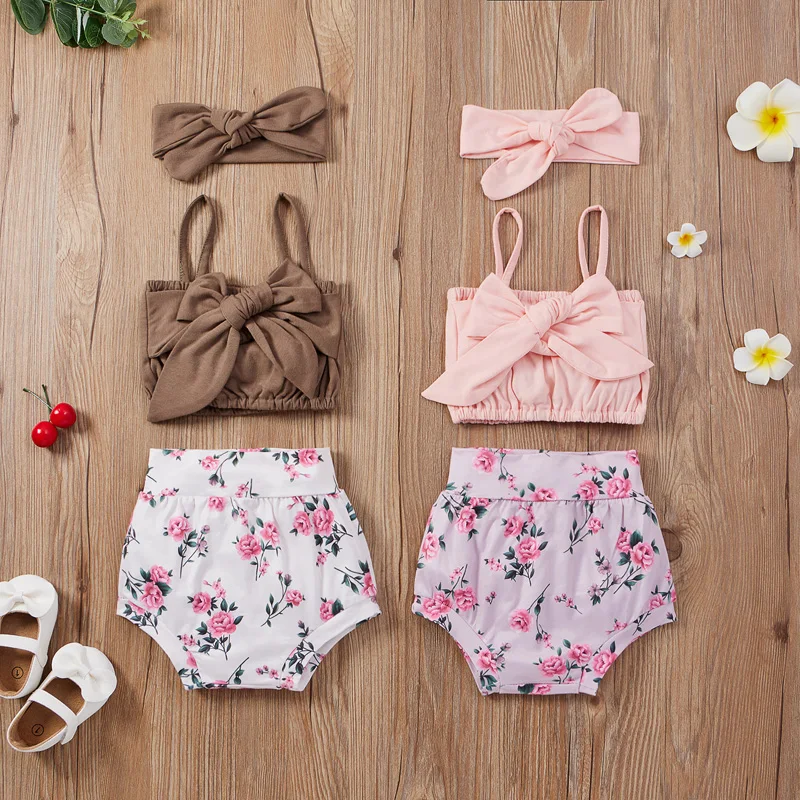 

Pudcoco 0-24M 3Pcs Baby Girls Toddler Kids Infant Girls Summer Fashion Floral Print Vest Tops+Shorts Pants+Headdress Outfit Sets