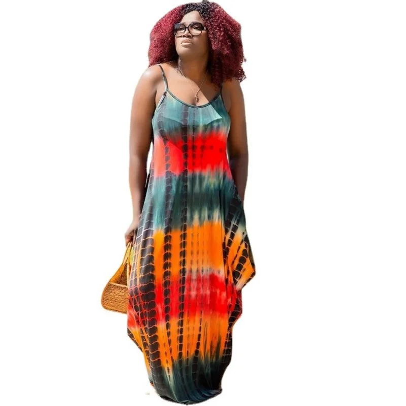 Plus Size M-5xl Dress Women Clothing Summer 2021 Fashion Trend Loose Tie Dye Sleeveless Sling Maxi Wholesale 3xl 4xl 5xl 6xl