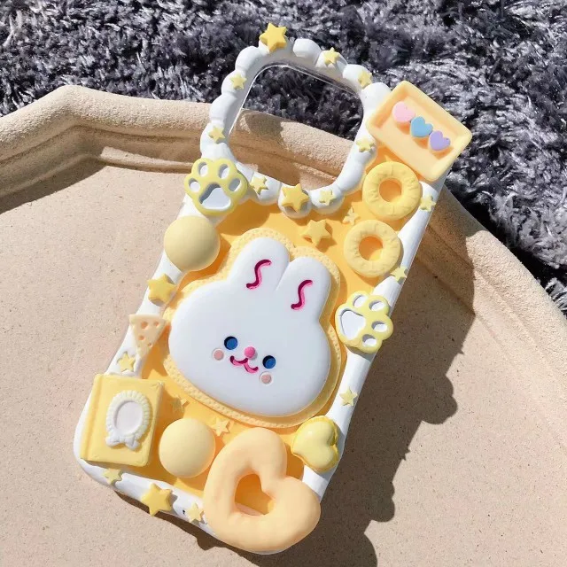 

Handmade case For Samsung galaxy S22 ultra 3D Caroon rabbit s21 plus Kawaii phone shell s20 FE DIY cream cover customized gift