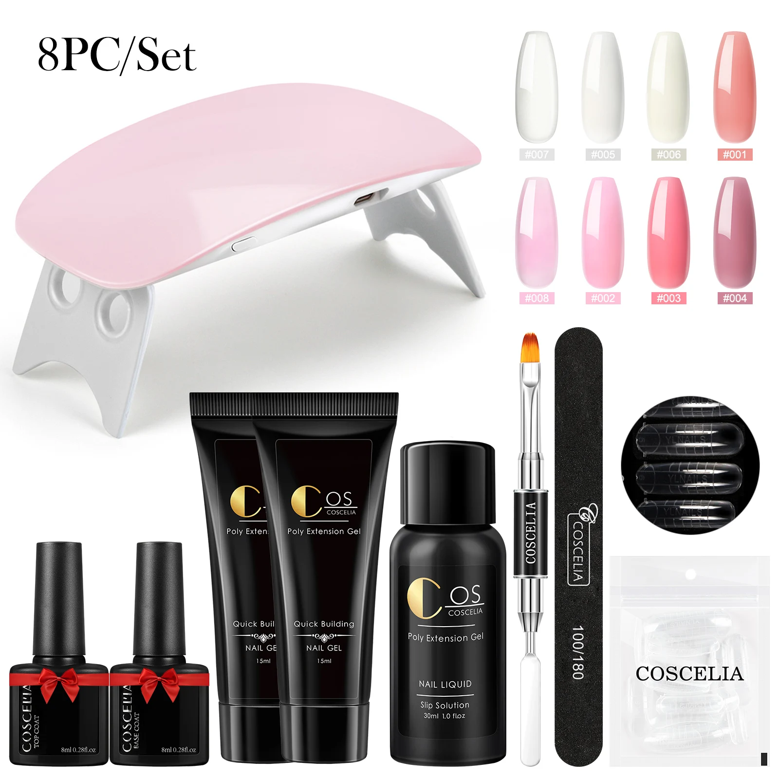 

COSCELIA Poly Extension Gel Nail Set With 6w LED UV Lamp Top Base Coat Quick Extension Gel Sticky Decoration Manicure Art Tool