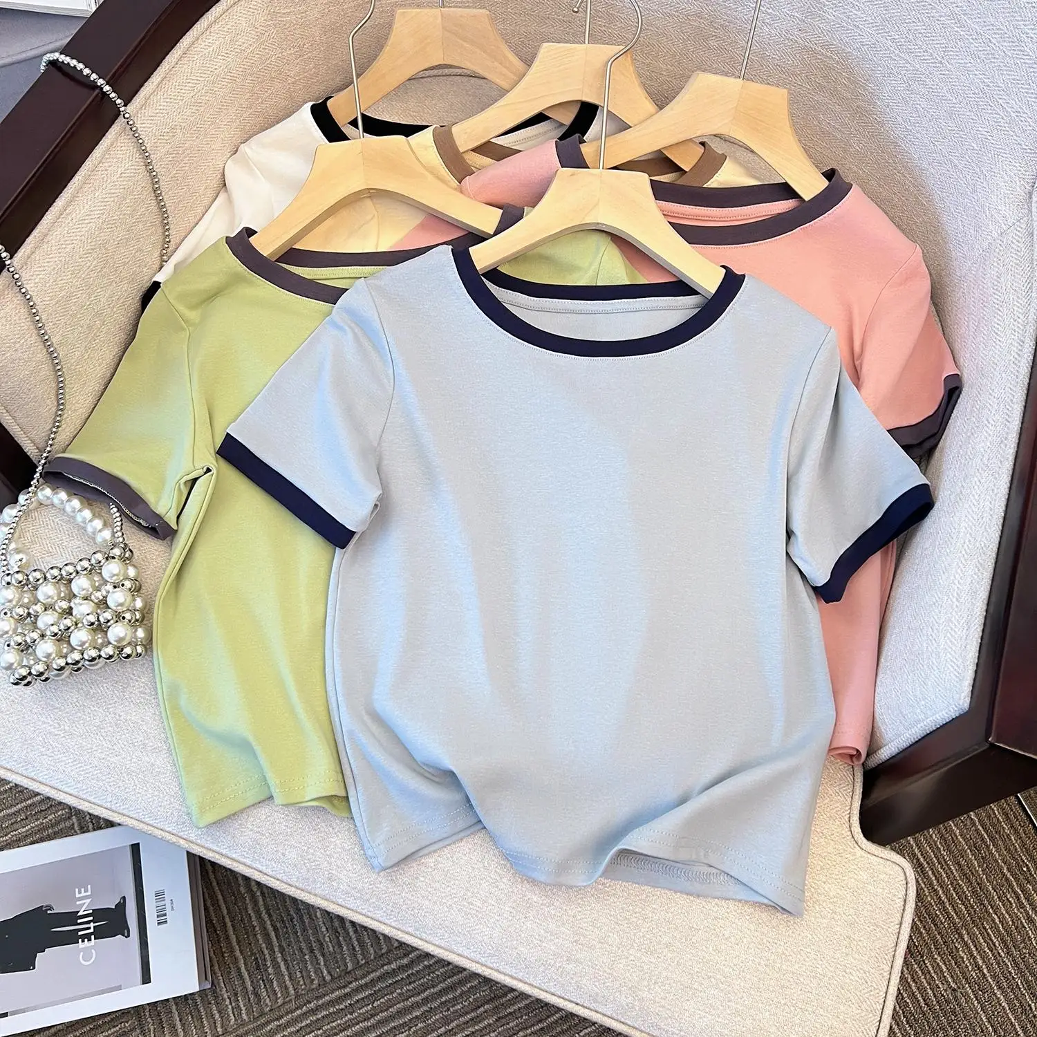 

Футболка женская хлопковая в полоску, свободная Повседневная Базовая Модная рубашка с круглым вырезом, в Корейском стиле, лето 2023