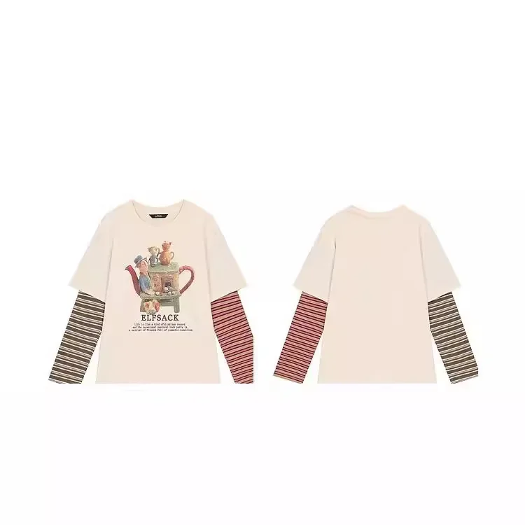 Женская футболка Fairy's Color Blocking в полоску из двух частей с иллюзией новинка 2024