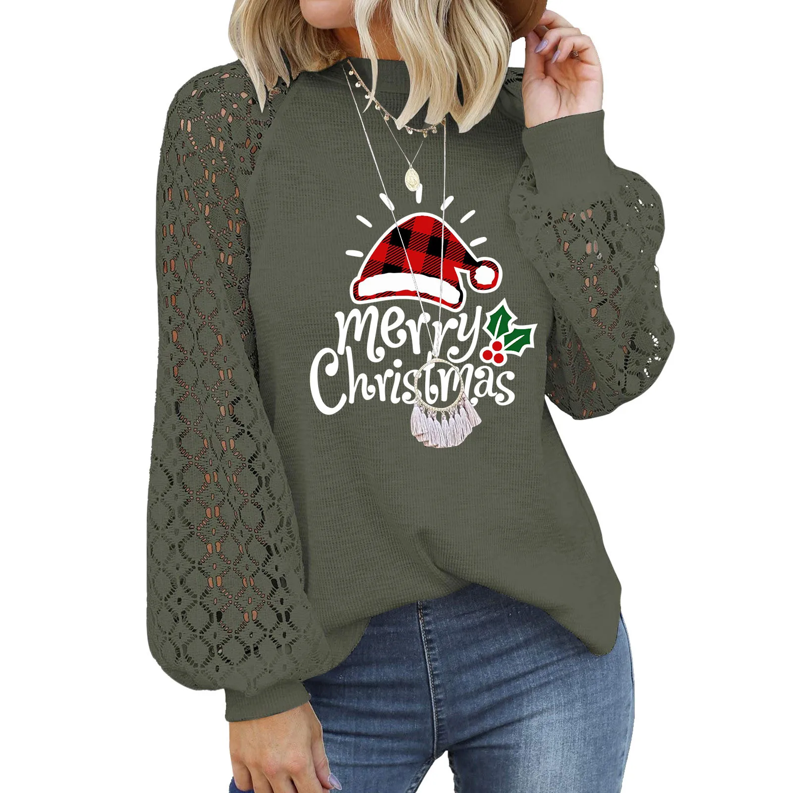 

Удобная туника для женщин, модные кружевные вязаные крючком Футболки с длинным рукавом и круглым вырезом, вязаный пуловер, свободные блузки...