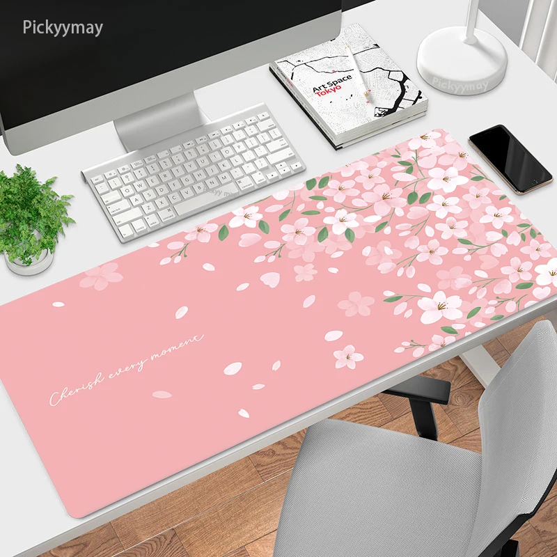 

Pink Cherry Blossom Mousepad Kawaii Office Computer Keyboard Mausepad 80x30 Deskmat PC Mause Table Mat Sakura Mouse Pad XXL