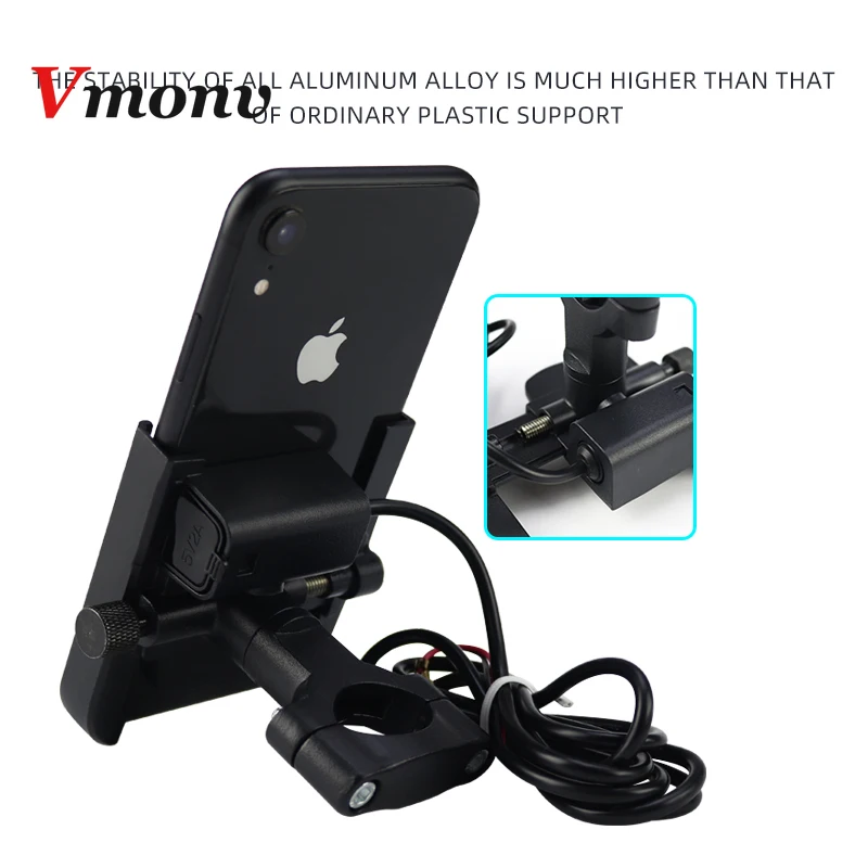 vmonv universal metal chargable motorcycle rearview mirror cell phone holder stand smartphone handlebar bike moto mount holder free global shipping