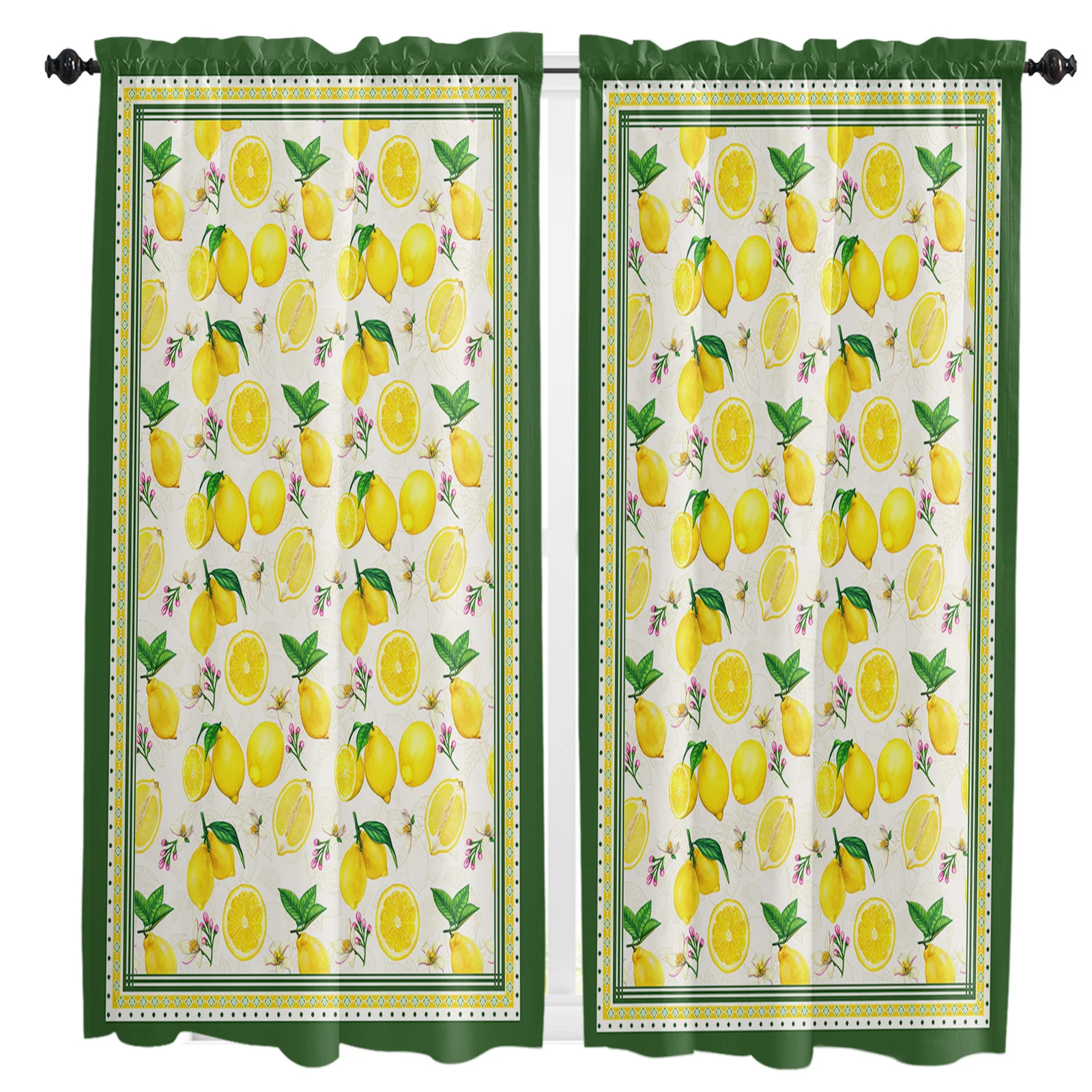 

Lemon Idyllic Plaid Fruit Small Curtain Rod Pocket Short Curtains Half Drapes Partition Cabinet Door Window Curtains Home Decor