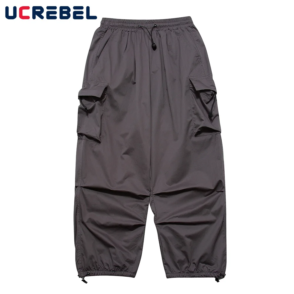 

Solid Color Pleated Drawstring Jogger Pants Mens Streetwear Drawstring Elastic Waist Pocket Loose Straight-leg Pants Men